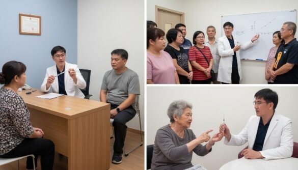 穿著白袍的吳紹琥醫師說明減肥針無效心理原因 診所環境中展示減重計畫改善減肥針無效問題 患者在萊攸診所諮詢關於減肥針無效的對策 健康飲食餐盤輔助改善減肥針無效的停滯期