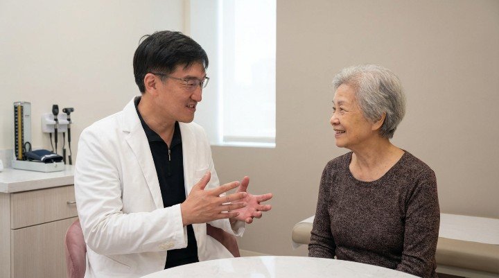 吳紹琥醫師向患者說明免疫細胞療法機制 顯微鏡下的抗癌關鍵免疫細胞療法應用 現代化實驗室培養精準免疫細胞療法細胞 個人化細胞銀行儲存免疫細胞療法資源