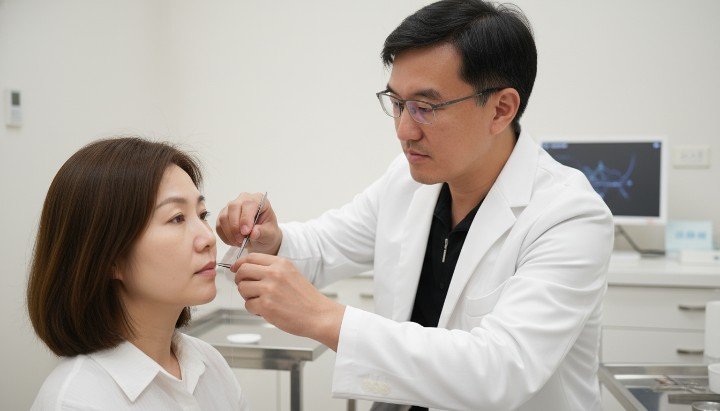 [SEGMENT]醫師細心評估患者的埋線拉提效果[/SEGMENT] [SEGMENT]診間內專業儀器輔助埋線拉提效果[/SEGMENT] [SEGMENT]線材拉提示意圖展現埋線拉提效果[/SEGMENT] [SEGMENT]術前術後模擬呈現埋線拉提效果[/SEGMENT]