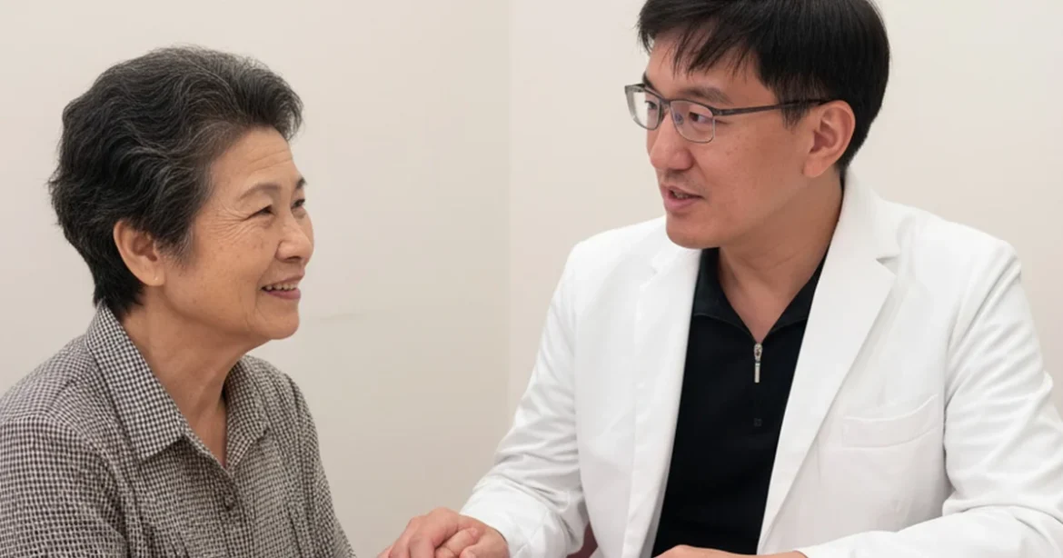 肝斑治療中的最新技術，醫生正在使用雷射設備進行治療
