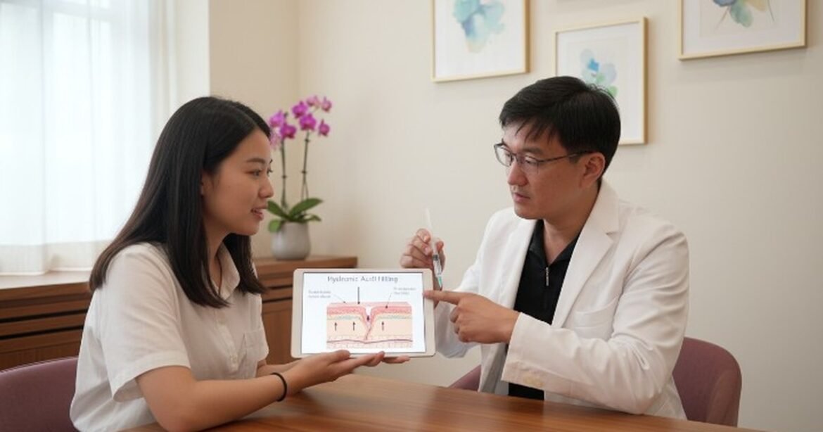 吳紹琥醫師與患者討論額頭美學方案