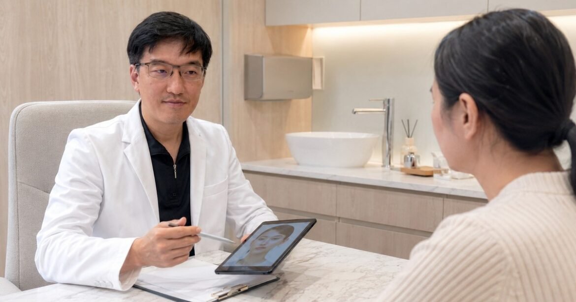 V臉療程效果改善臉型的圖片，展示療程前後的臉部變化，光線柔和，呈現自然美感。